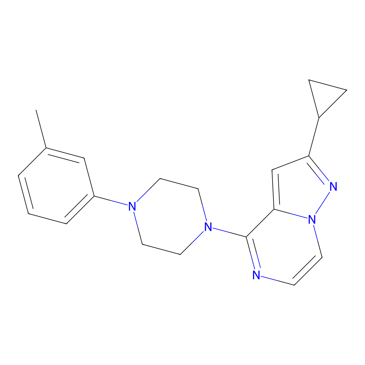 1-{2-Cyclopropylpyrazolo[1,5-a]pyrazin-4-yl}-4-(3-methylphenyl)piperazine molecular structure, CAS 2770628-45-8