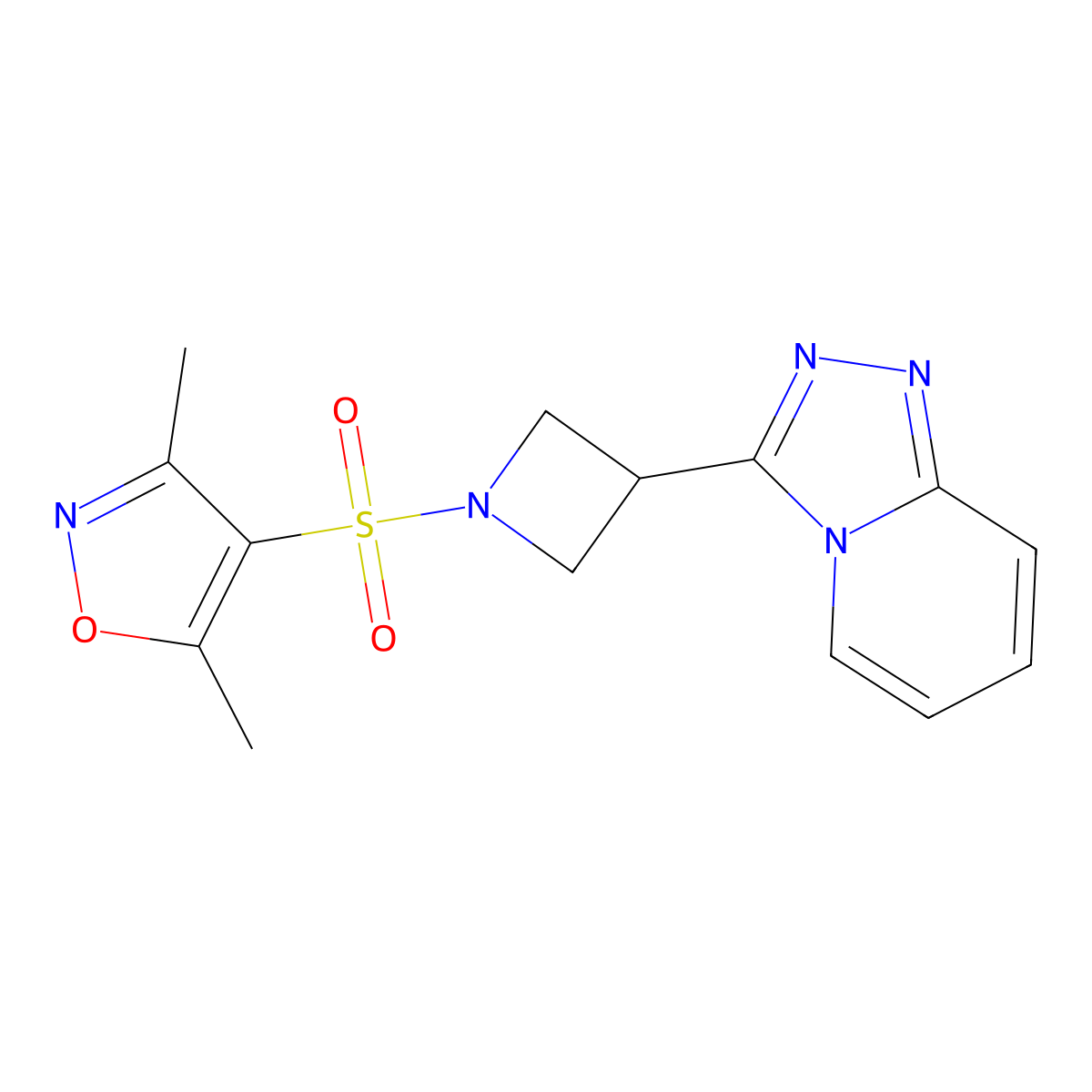 3,5-Dimethyl-4-[(3-{[1,2,4]triazolo[4,3-a]pyridin-3-yl}azetidin-1-yl)sulfonyl]-1,2-oxazole molecular structure, CAS 2770628-51-6