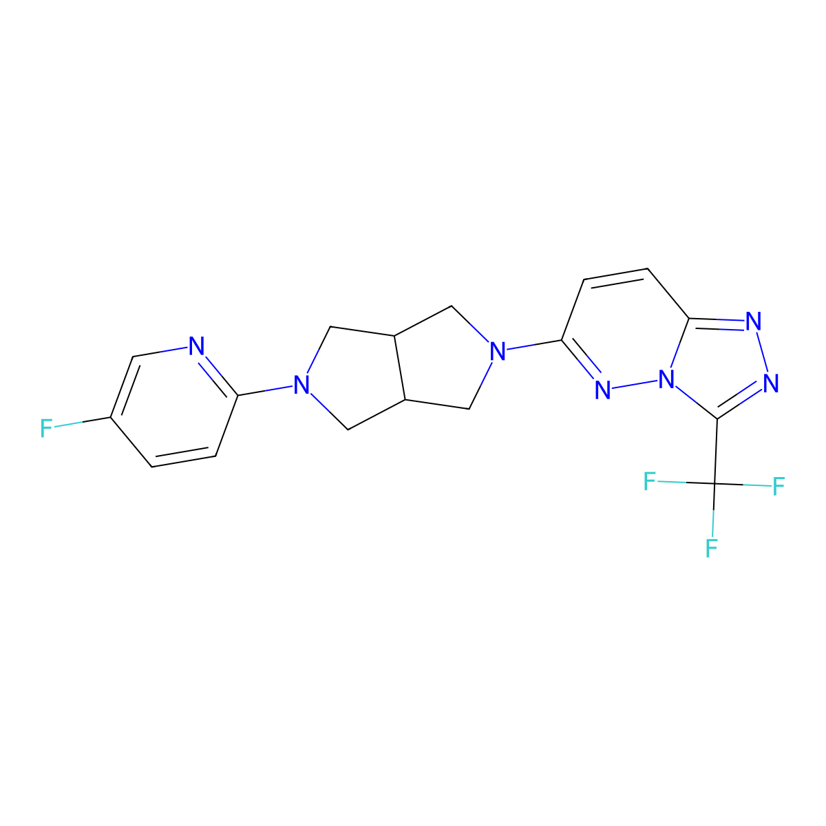 5-Fluoro-2-{5-[3-(trifluoromethyl)-[1,2,4]triazolo[4,3-b]pyridazin-6-yl]-octahydropyrrolo[3,4-c]pyrrol-2-yl}pyridine molecular structure, CAS 2770628-53-8