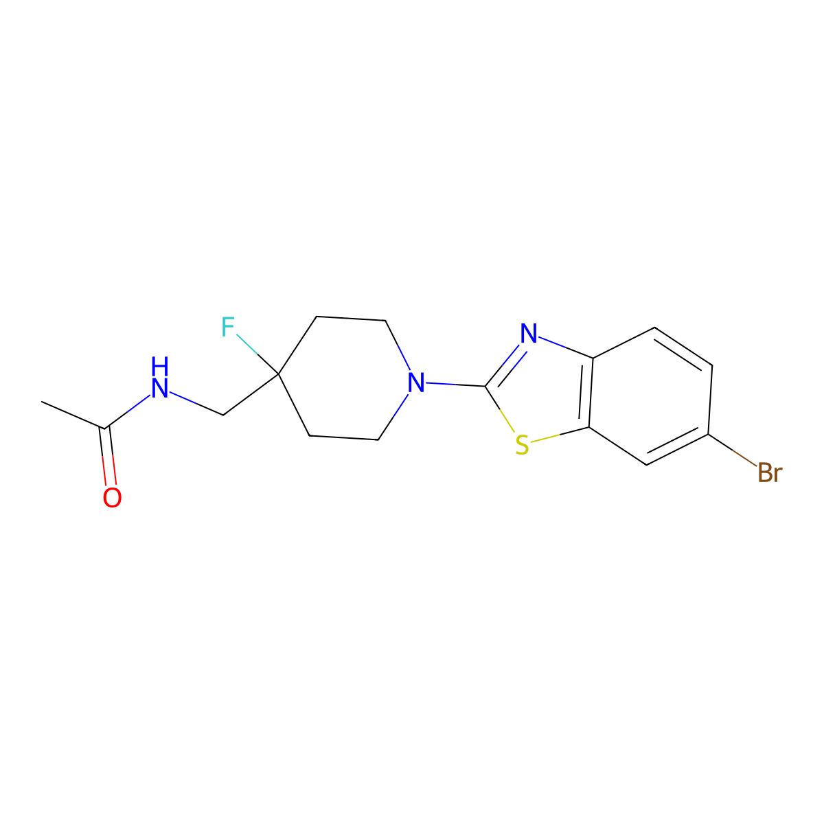 N-{[1-(6-bromo-1,3-benzothiazol-2-yl)-4-fluoropiperidin-4-yl]methyl}acetamide molecular structure, CAS 2770628-56-1