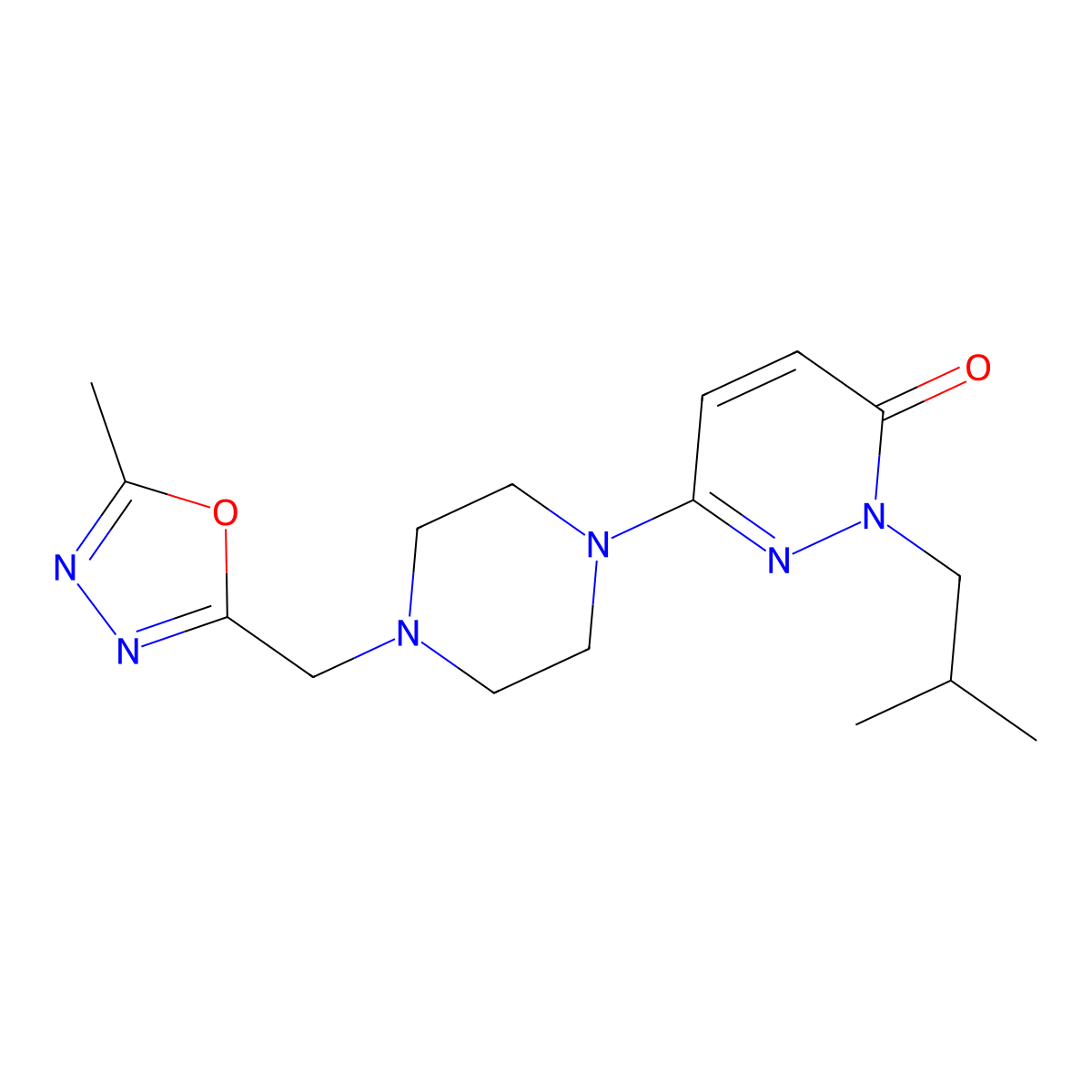 6-{4-[(5-Methyl-1,3,4-oxadiazol-2-yl)methyl]piperazin-1-yl}-2-(2-methylpropyl)-2,3-dihydropyridazin-3-one molecular structure, CAS 2770628-58-3