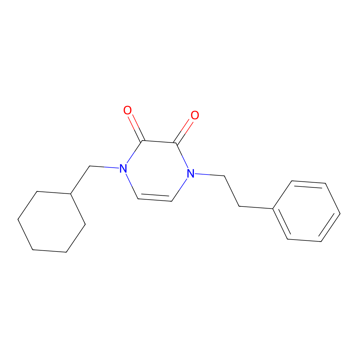 1-(Cyclohexylmethyl)-4-(2-phenylethyl)-1,2,3,4-tetrahydropyrazine-2,3-dione molecular structure, CAS 2770628-61-8