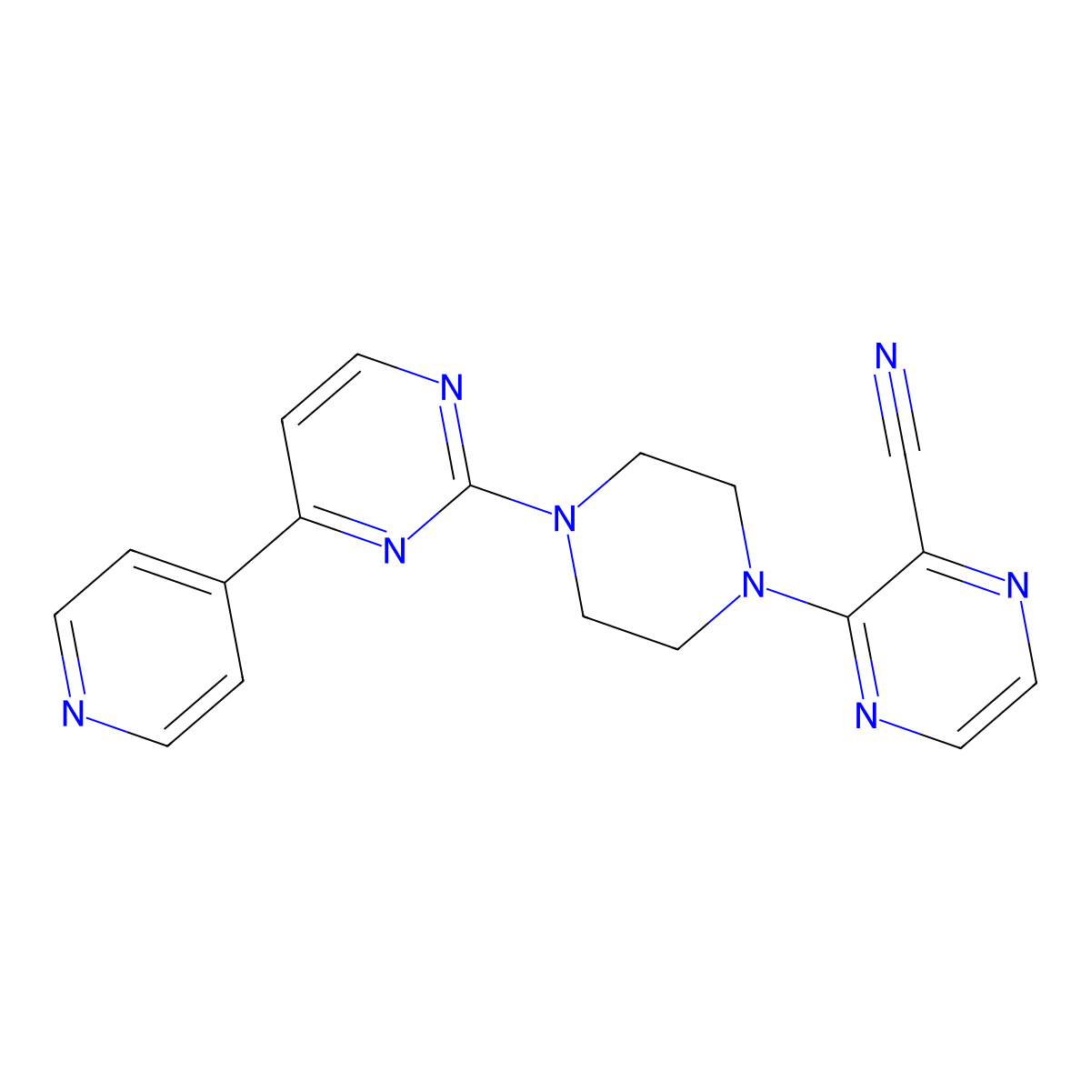 3-{4-[4-(Pyridin-4-yl)pyrimidin-2-yl]piperazin-1-yl}pyrazine-2-carbonitrile molecular structure, CAS 2770628-66-3