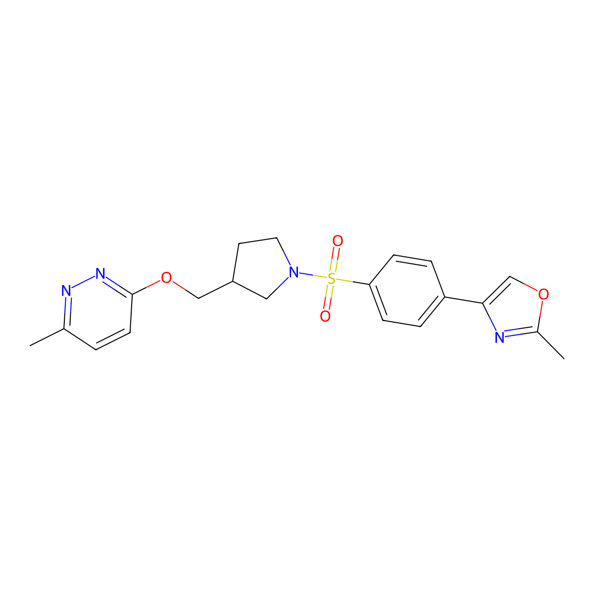 3-Methyl-6-({1-[4-(2-methyl-1,3-oxazol-4-yl)benzenesulfonyl]pyrrolidin-3-yl}methoxy)pyridazine molecular structure, CAS 2770628-67-4