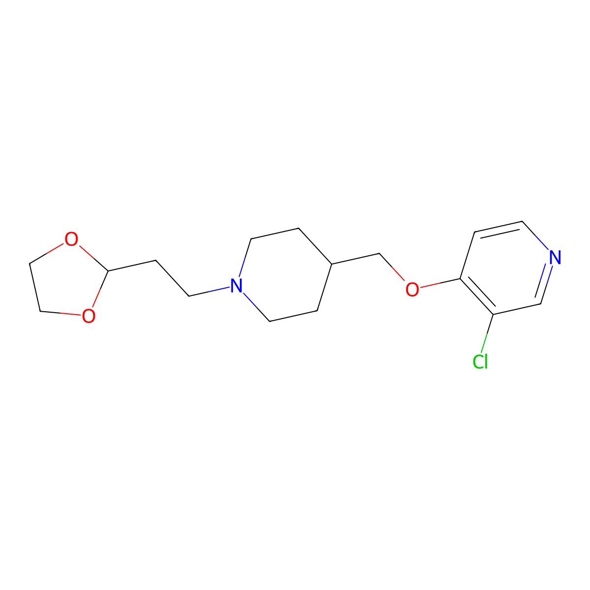 3-Chloro-4-({1-[2-(1,3-dioxolan-2-yl)ethyl]piperidin-4-yl}methoxy)pyridine molecular structure, CAS 2770628-75-4