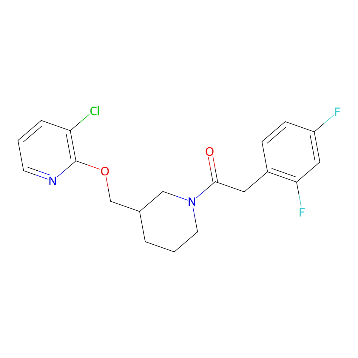 1-(3-{[(3-Chloropyridin-2-yl)oxy]methyl}piperidin-1-yl)-2-(2,4-difluorophenyl)ethan-1-one molecular structure, CAS 2770628-82-3