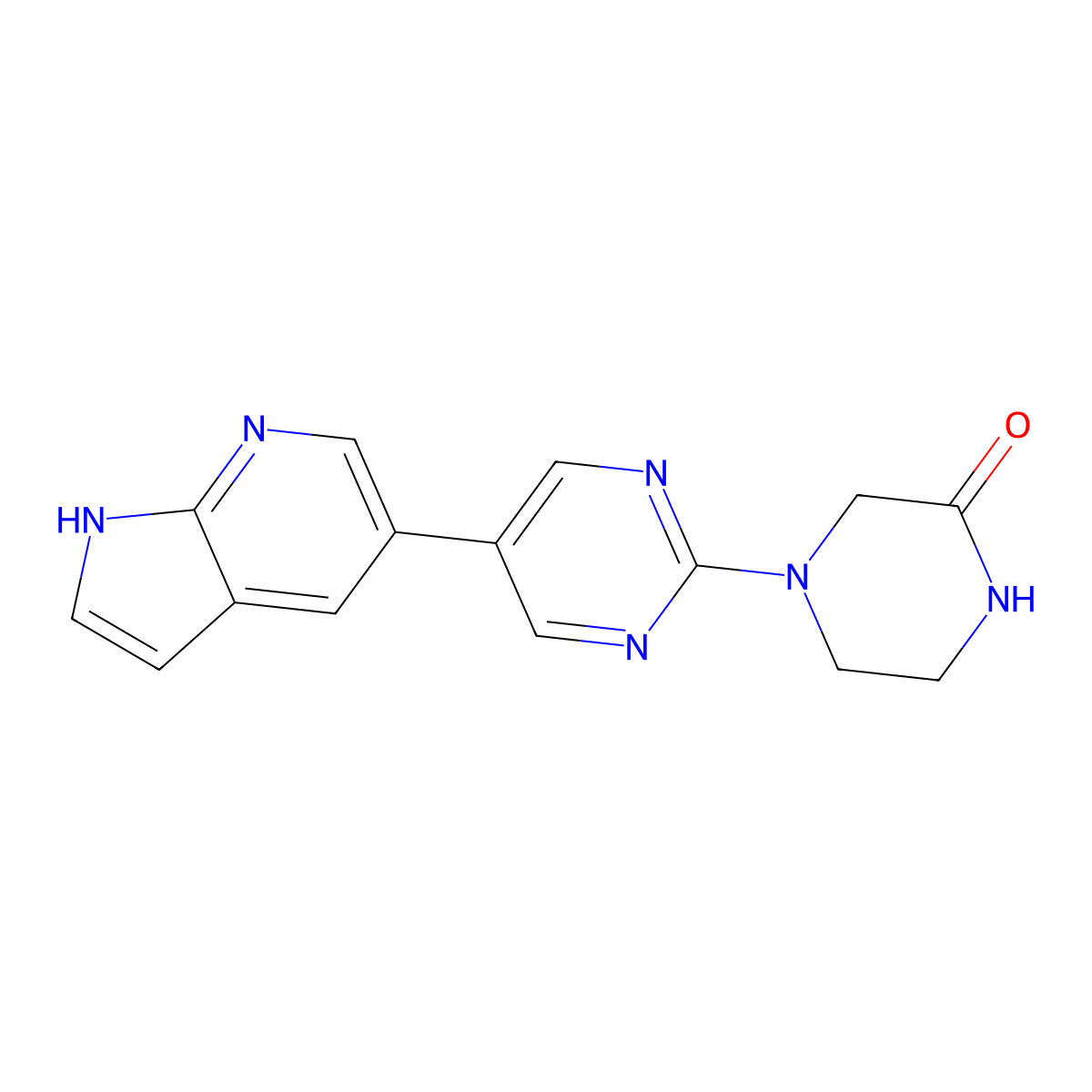 4-(5-{1H-pyrrolo[2,3-b]pyridin-5-yl}pyrimidin-2-yl)piperazin-2-one molecular structure, CAS 2770628-87-8