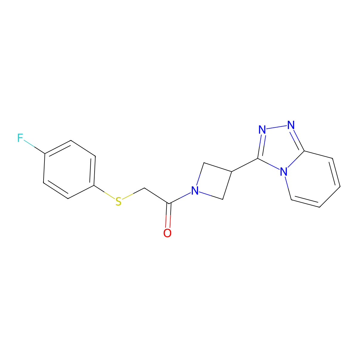 2-[(4-Fluorophenyl)sulfanyl]-1-(3-{[1,2,4]triazolo[4,3-a]pyridin-3-yl}azetidin-1-yl)ethan-1-one molecular structure, CAS 2770628-88-9