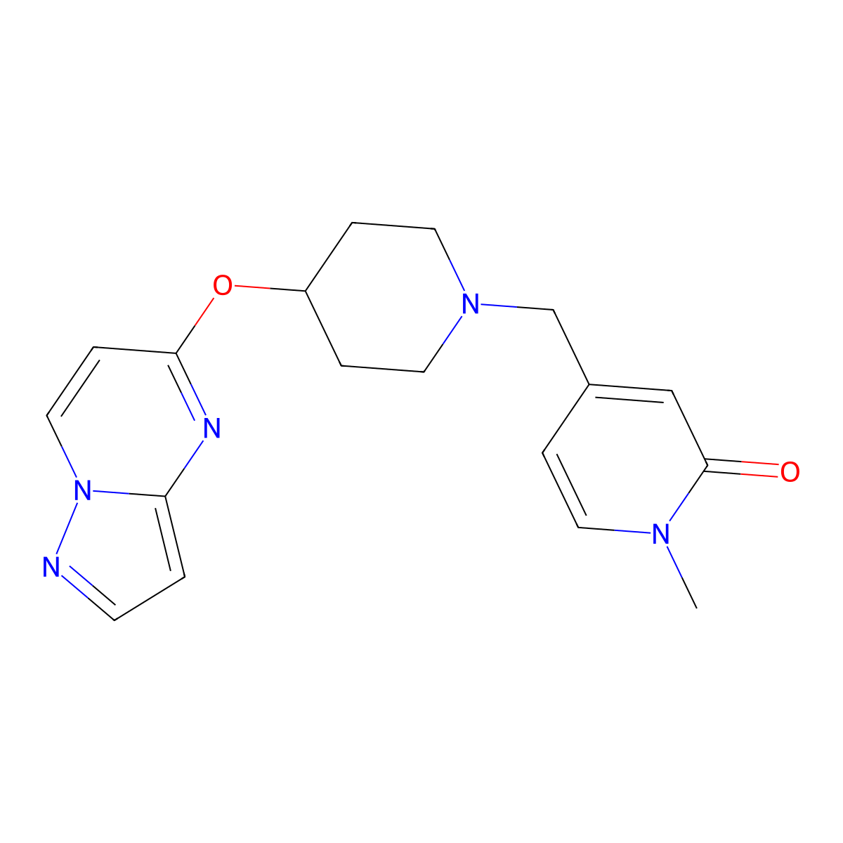 1-Methyl-4-[(4-{pyrazolo[1,5-a]pyrimidin-5-yloxy}piperidin-1-yl)methyl]-1,2-dihydropyridin-2-one molecular structure, CAS 2770628-91-4