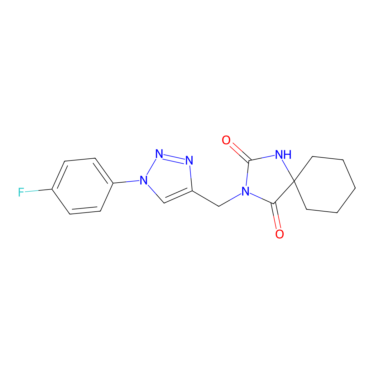 3-{[1-(4-fluorophenyl)-1H-1,2,3-triazol-4-yl]methyl}-1,3-diazaspiro[4.5]decane-2,4-dione molecular structure, CAS 2770628-92-5