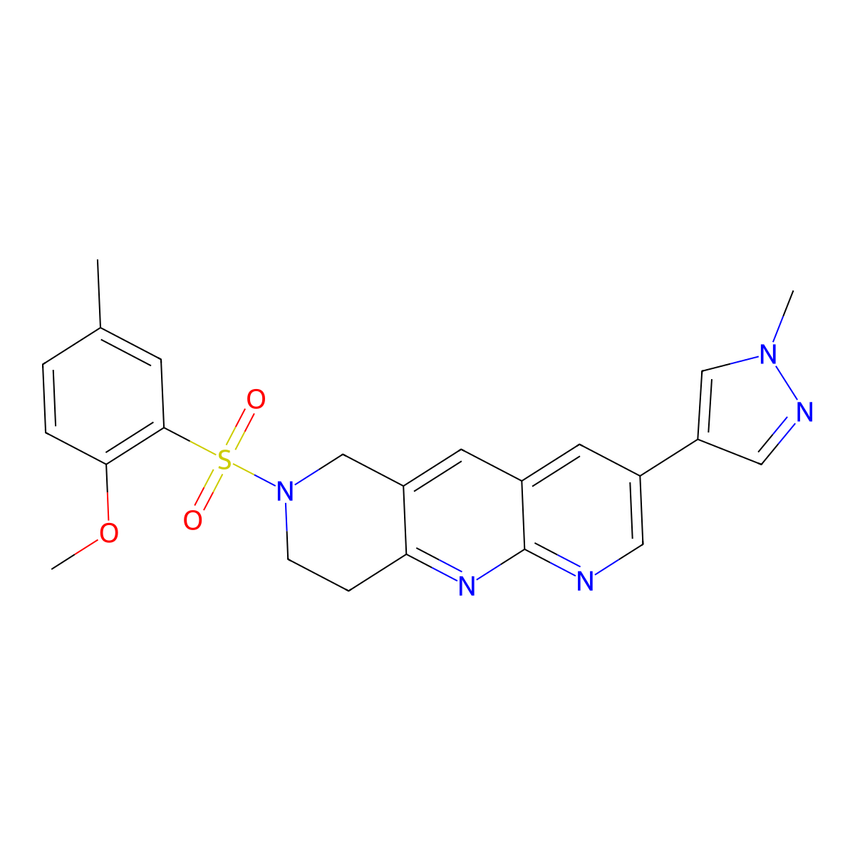 4-[7-(2-methoxy-5-methylbenzenesulfonyl)-6H,7H,8H,9H-pyrido[2,3-b]1,6-naphthyridin-3-yl]-1-methyl-1H-pyrazole molecular structure, CAS 2770628-95-8