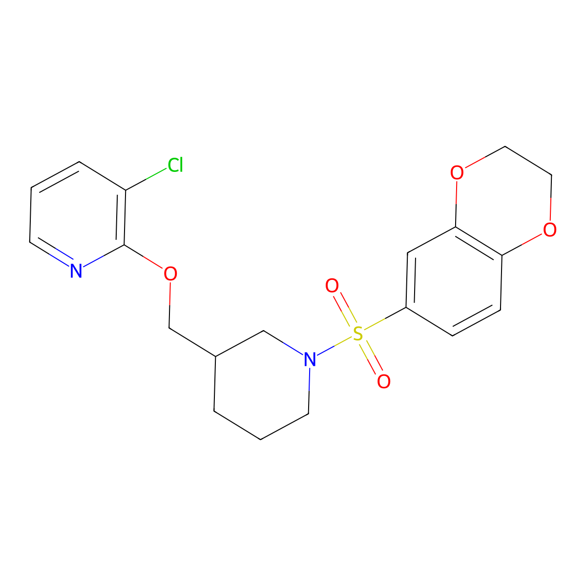 3-Chloro-2-{[1-(2,3-dihydro-1,4-benzodioxine-6-sulfonyl)piperidin-3-yl]methoxy}pyridine molecular structure, CAS 2770628-96-9