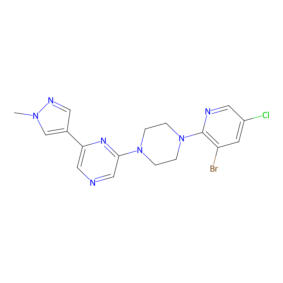 2-[4-(3-bromo-5-chloropyridin-2-yl)piperazin-1-yl]-6-(1-methyl-1H-pyrazol-4-yl)pyrazine molecular structure, CAS 2770628-98-1