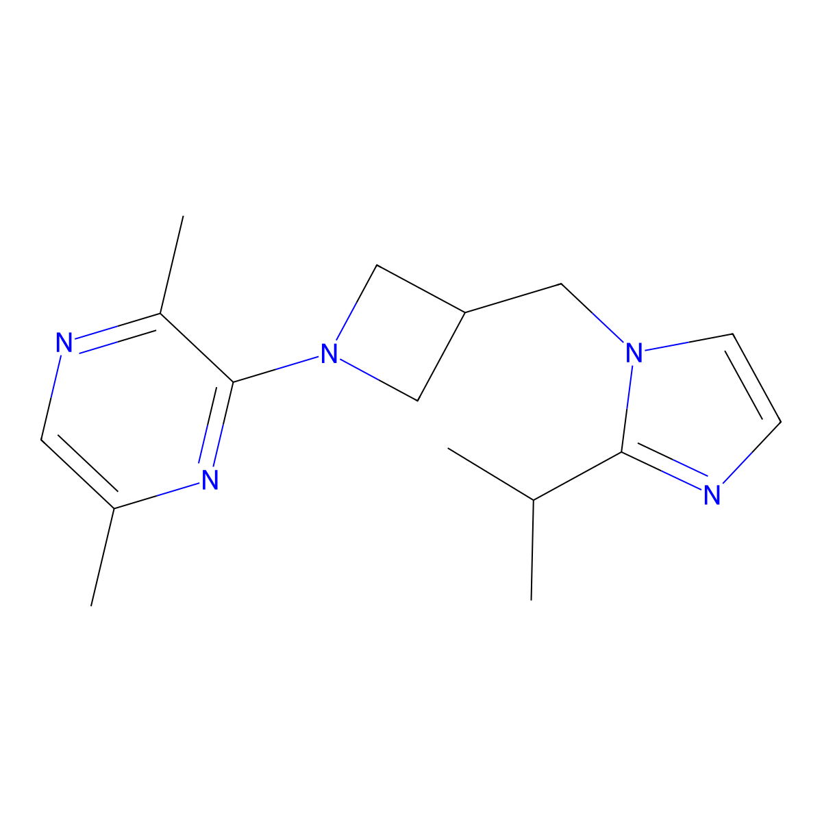 2,5-dimethyl-3-(3-{[2-(propan-2-yl)-1H-imidazol-1-yl]methyl}azetidin-1-yl)pyrazine molecular structure, CAS 2770629-00-8