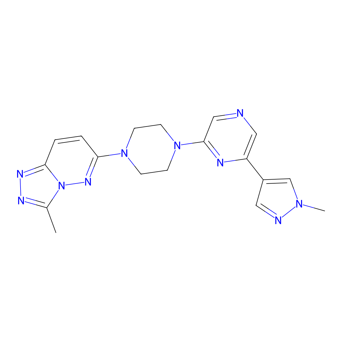 2-(1-methyl-1H-pyrazol-4-yl)-6-(4-{3-methyl-[1,2,4]triazolo[4,3-b]pyridazin-6-yl}piperazin-1-yl)pyrazine molecular structure, CAS 2770629-03-1