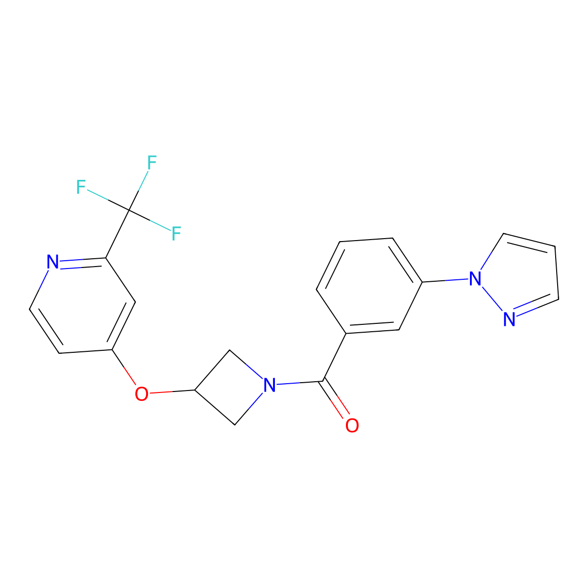 4-({1-[3-(1H-pyrazol-1-yl)benzoyl]azetidin-3-yl}oxy)-2-(trifluoromethyl)pyridine molecular structure, CAS 2770629-04-2