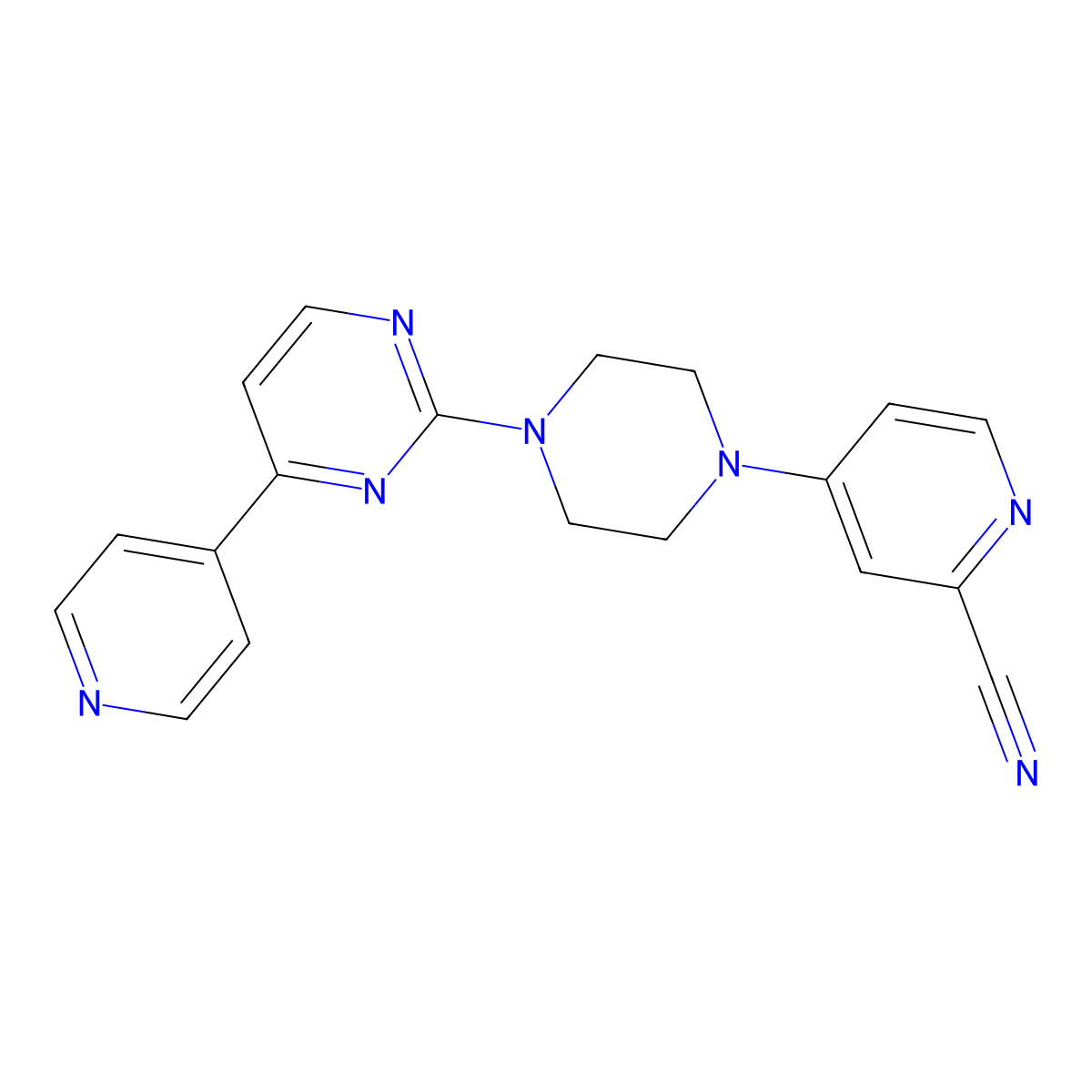 4-{4-[4-(Pyridin-4-yl)pyrimidin-2-yl]piperazin-1-yl}pyridine-2-carbonitrile molecular structure, CAS 2770629-06-4