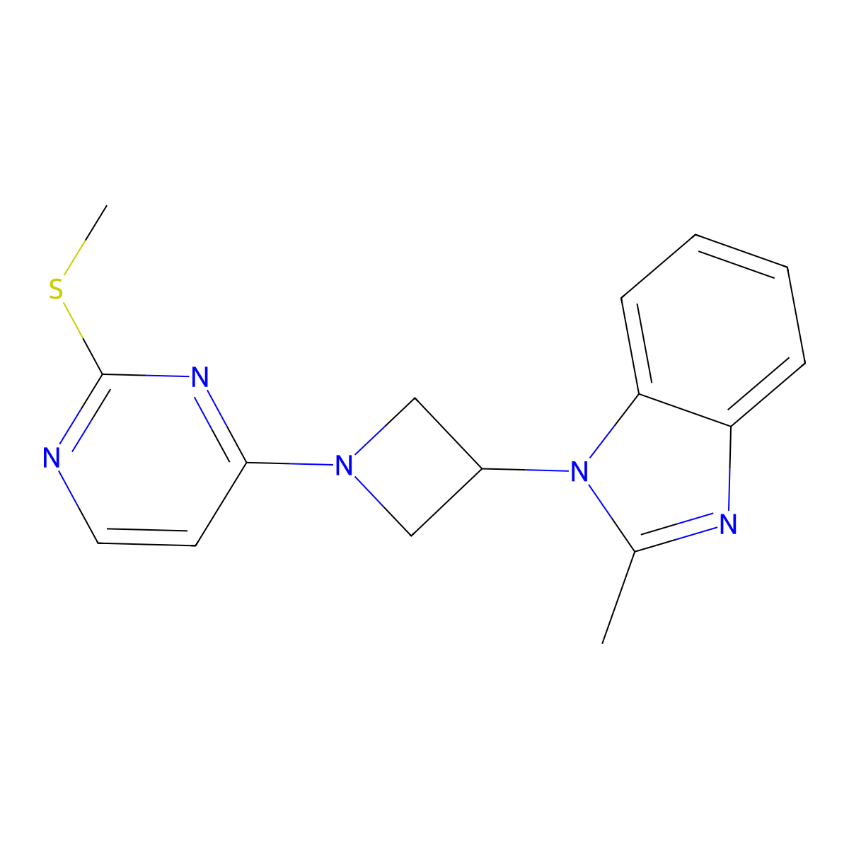 2-methyl-1-{1-[2-(methylsulfanyl)pyrimidin-4-yl]azetidin-3-yl}-1H-1,3-benzodiazole molecular structure, CAS 2770629-08-6