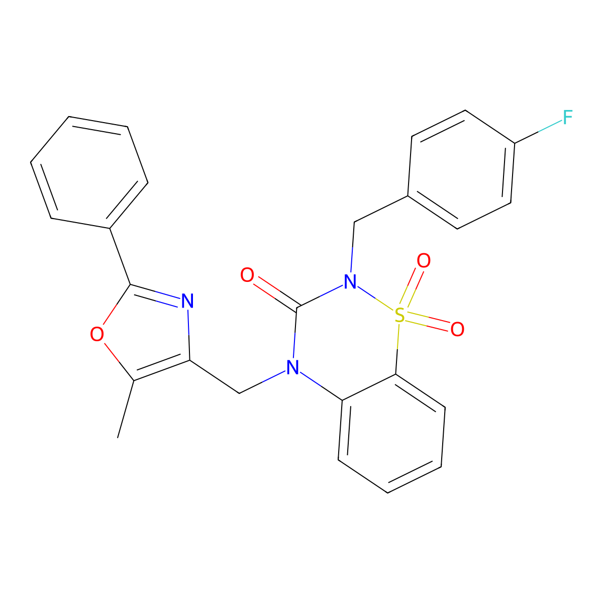 2-[(4-Fluorophenyl)methyl]-4-[(5-methyl-2-phenyl-1,3-oxazol-4-yl)methyl]-1,1-dioxo-1lambda6,2,4-benzothiadiazin-3-one molecular structure, CAS 2770629-11-1