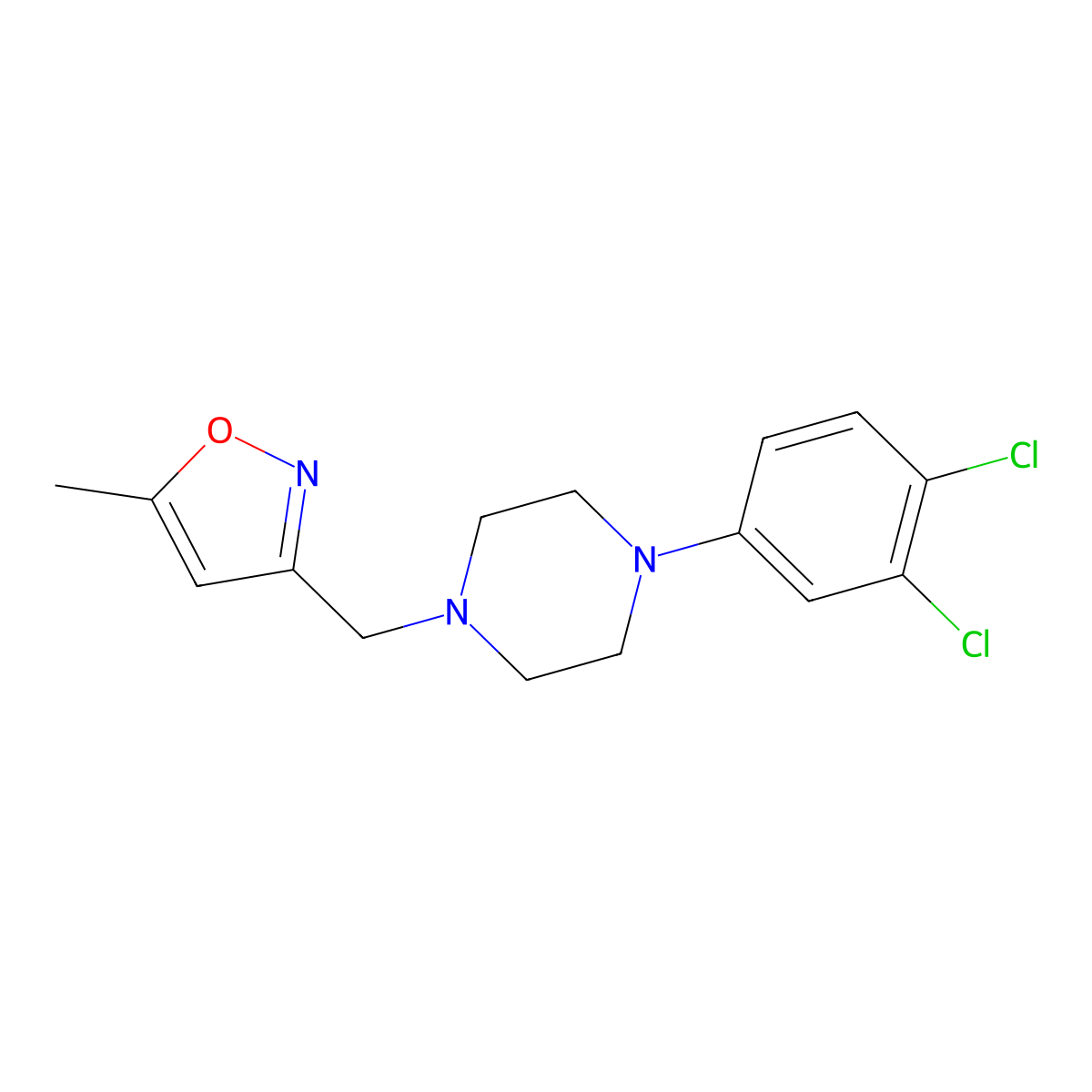 1-(3,4-Dichlorophenyl)-4-[(5-methyl-1,2-oxazol-3-yl)methyl]piperazine molecular structure, CAS 2770629-13-3