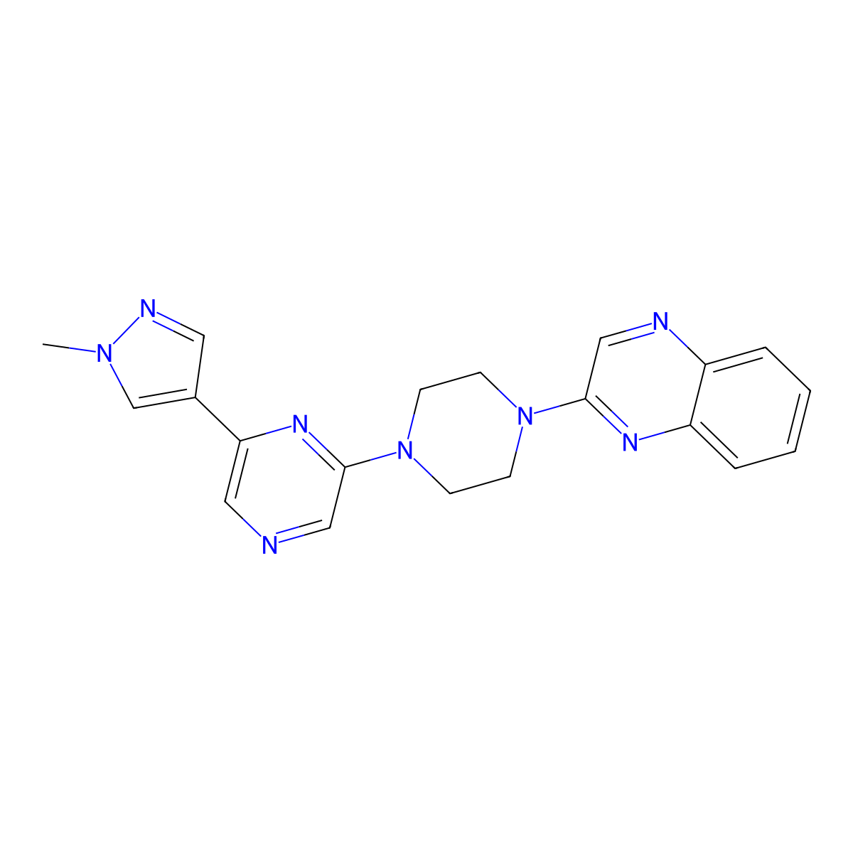 2-{4-[6-(1-methyl-1H-pyrazol-4-yl)pyrazin-2-yl]piperazin-1-yl}quinoxaline molecular structure, CAS 2770629-18-8