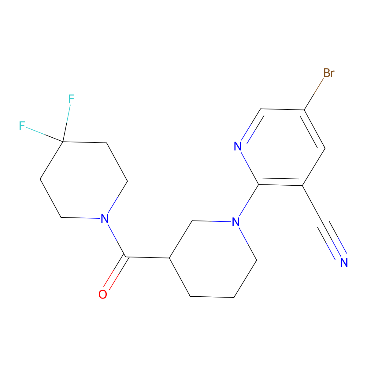5-Bromo-2-[3-(4,4-difluoropiperidine-1-carbonyl)piperidin-1-yl]pyridine-3-carbonitrile molecular structure, CAS 2770629-20-2