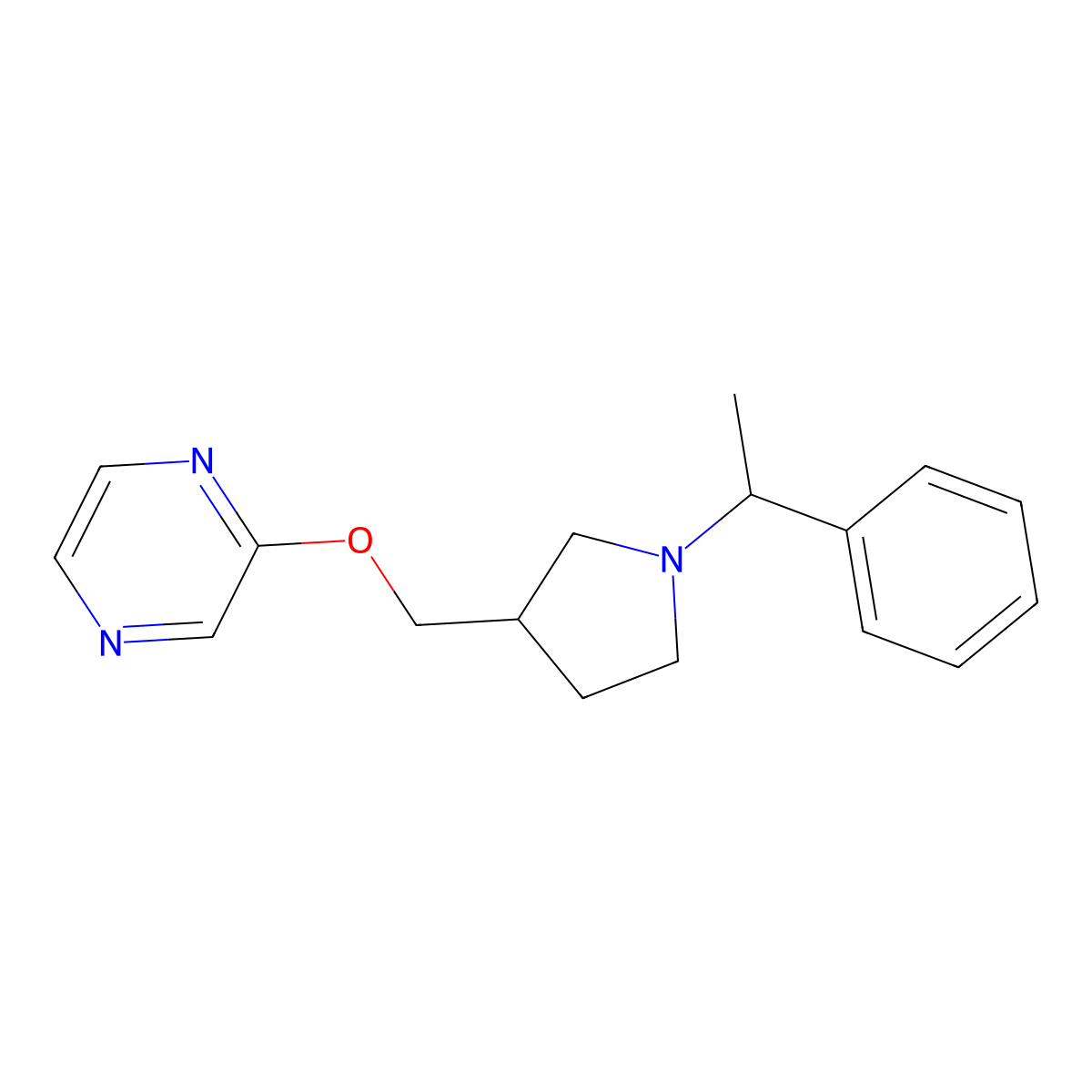 2-{[1-(1-Phenylethyl)pyrrolidin-3-yl]methoxy}pyrazine molecular structure, CAS 2770629-21-3