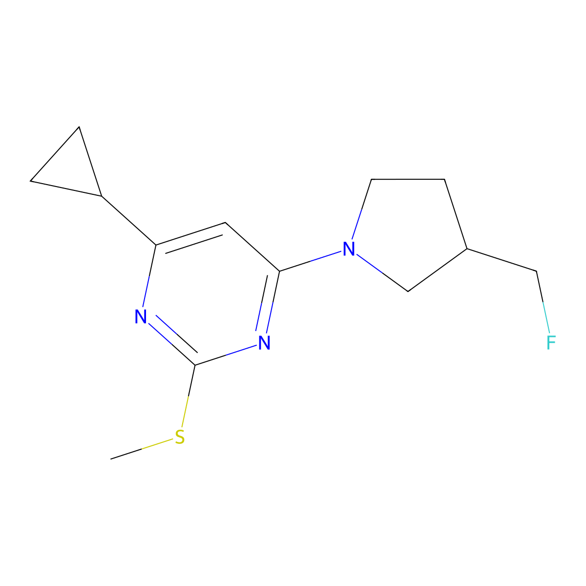4-Cyclopropyl-6-[3-(fluoromethyl)pyrrolidin-1-yl]-2-(methylsulfanyl)pyrimidine molecular structure, CAS 2770629-27-9