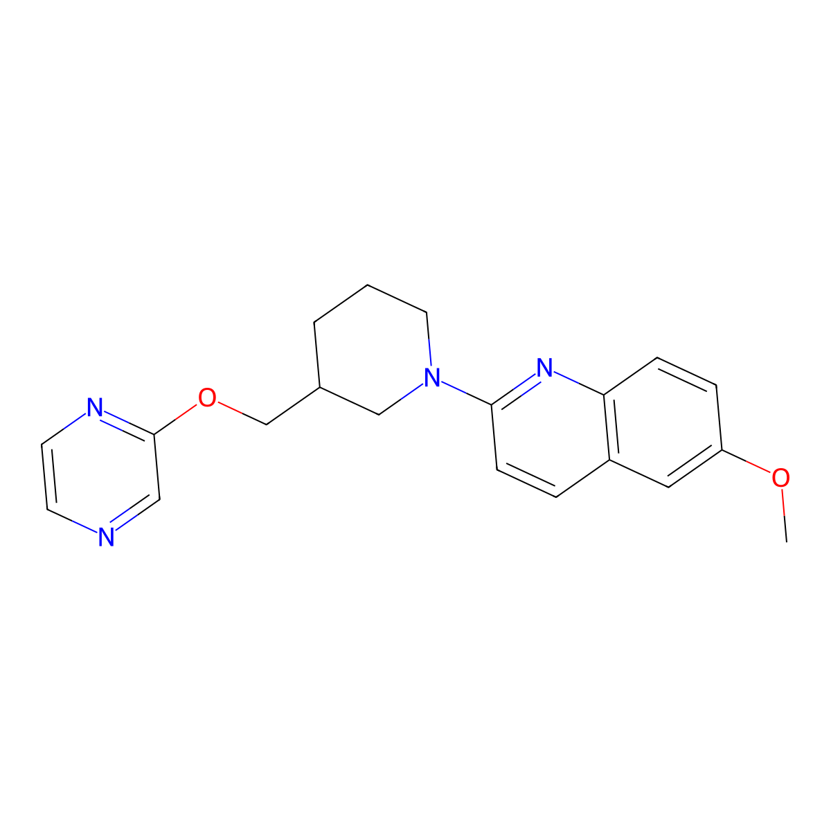 6-Methoxy-2-{3-[(pyrazin-2-yloxy)methyl]piperidin-1-yl}quinoline molecular structure, CAS 2770629-30-4