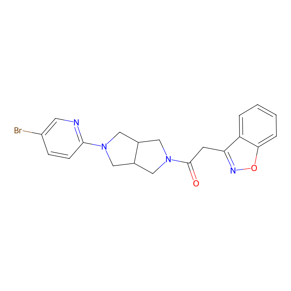 2-(1,2-Benzoxazol-3-yl)-1-[5-(5-bromopyridin-2-yl)-octahydropyrrolo[3,4-c]pyrrol-2-yl]ethan-1-one molecular structure, CAS 2770629-32-6