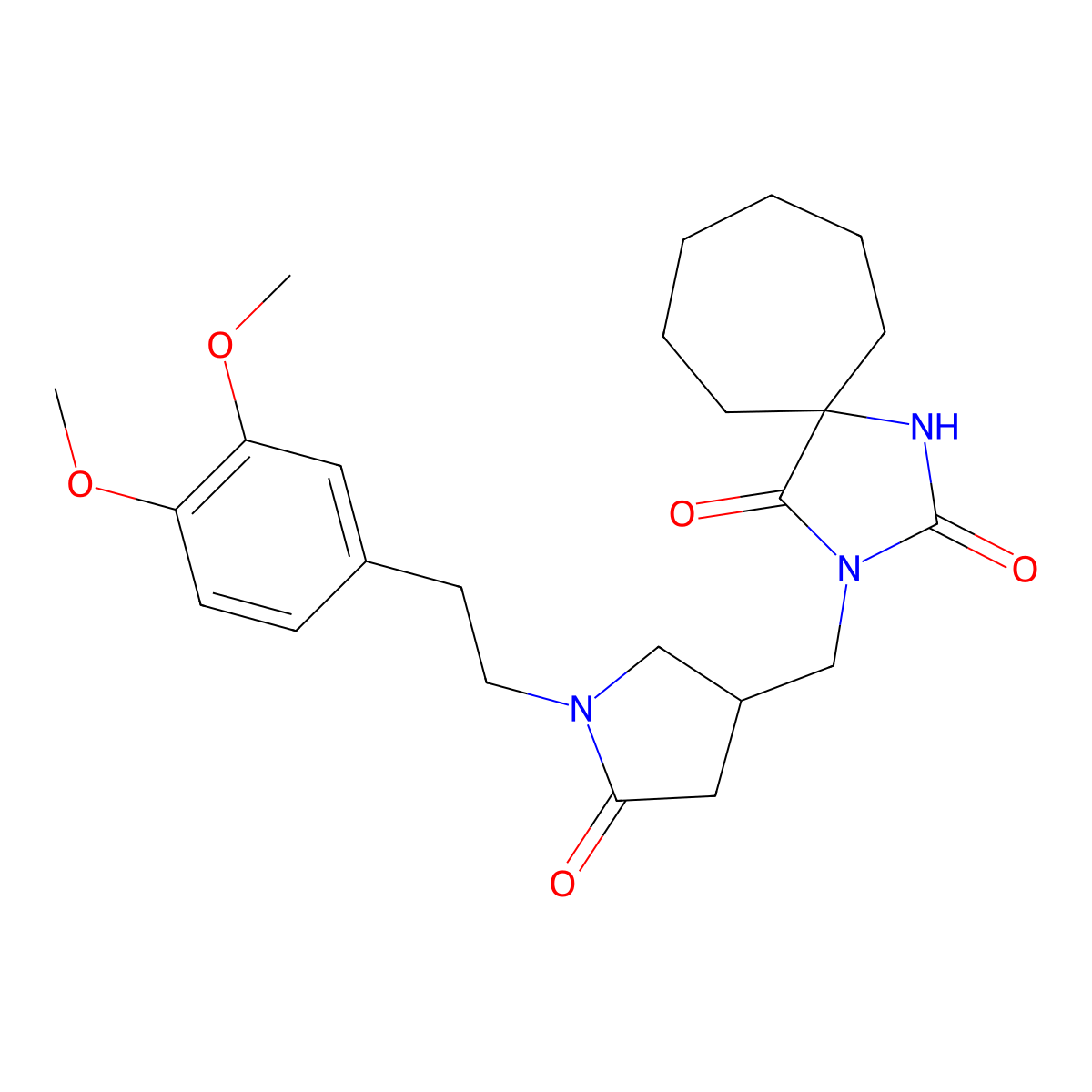 3-({1-[2-(3,4-Dimethoxyphenyl)ethyl]-5-oxopyrrolidin-3-yl}methyl)-1,3-diazaspiro[4.6]undecane-2,4-dione molecular structure, CAS 2770629-36-0