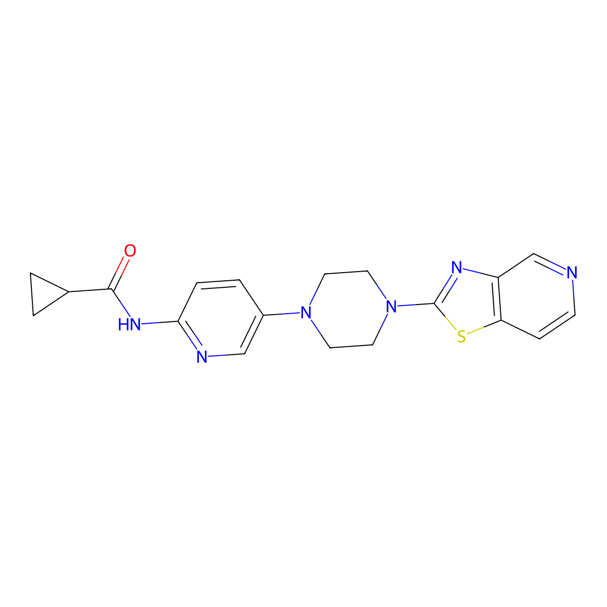 N-[5-[4-([1,3]thiazolo[4,5-c]pyridin-2-yl)piperazin-1-yl]pyridin-2-yl]cyclopropanecarboxamide molecular structure, CAS 2770629-41-7