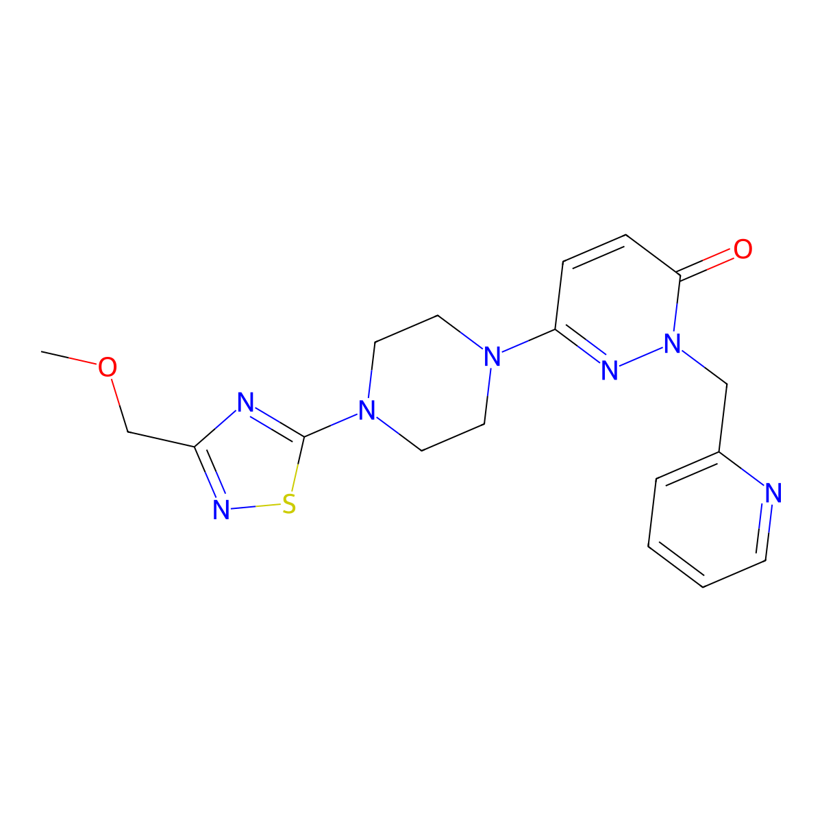 6-{4-[3-(Methoxymethyl)-1,2,4-thiadiazol-5-yl]piperazin-1-yl}-2-[(pyridin-2-yl)methyl]-2,3-dihydropyridazin-3-one molecular structure, CAS 2770629-46-2
