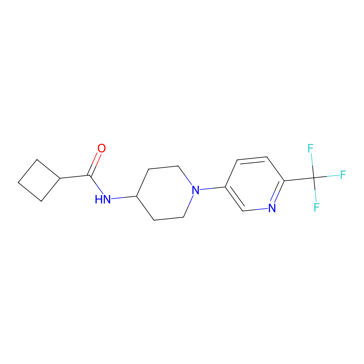 N-{1-[6-(trifluoromethyl)pyridin-3-yl]piperidin-4-yl}cyclobutanecarboxamide molecular structure, CAS 2770629-48-4