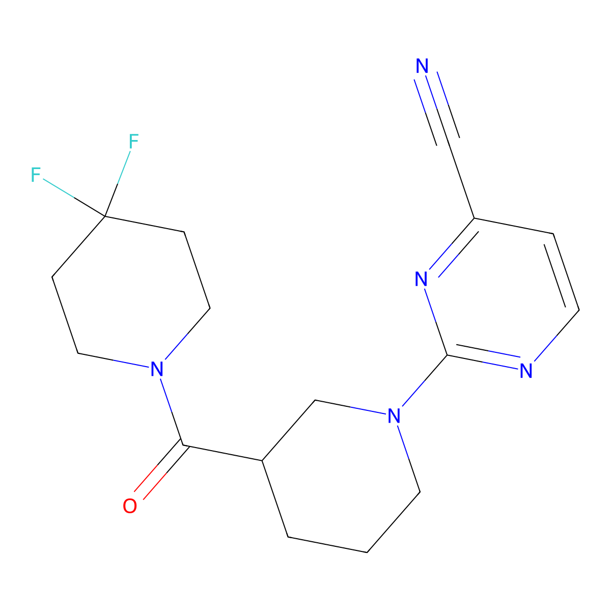 2-[3-(4,4-Difluoropiperidine-1-carbonyl)piperidin-1-yl]pyrimidine-4-carbonitrile molecular structure, CAS 2770629-53-1