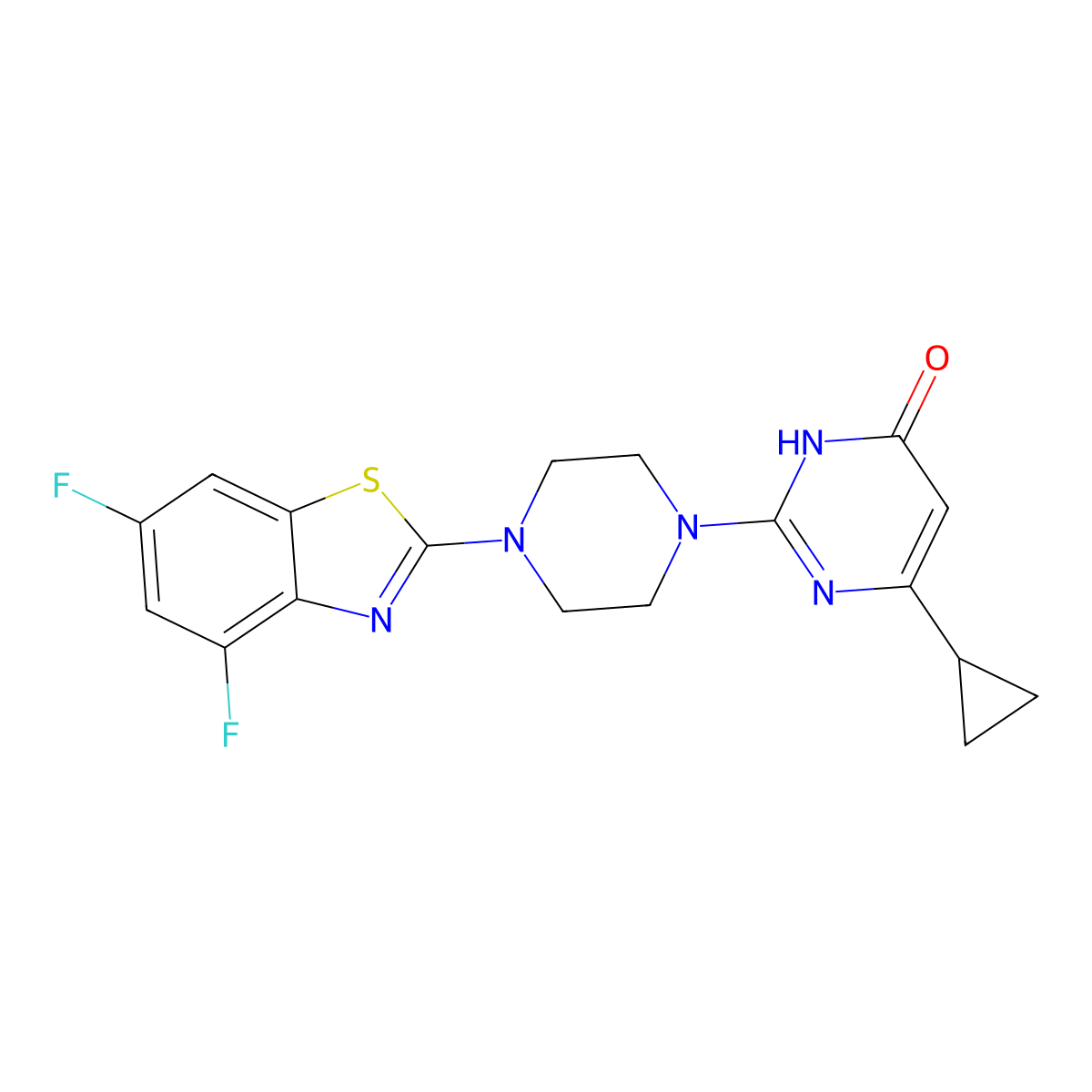 6-Cyclopropyl-2-[4-(4,6-difluoro-1,3-benzothiazol-2-yl)piperazin-1-yl]-3,4-dihydropyrimidin-4-one molecular structure, CAS 2770629-54-2