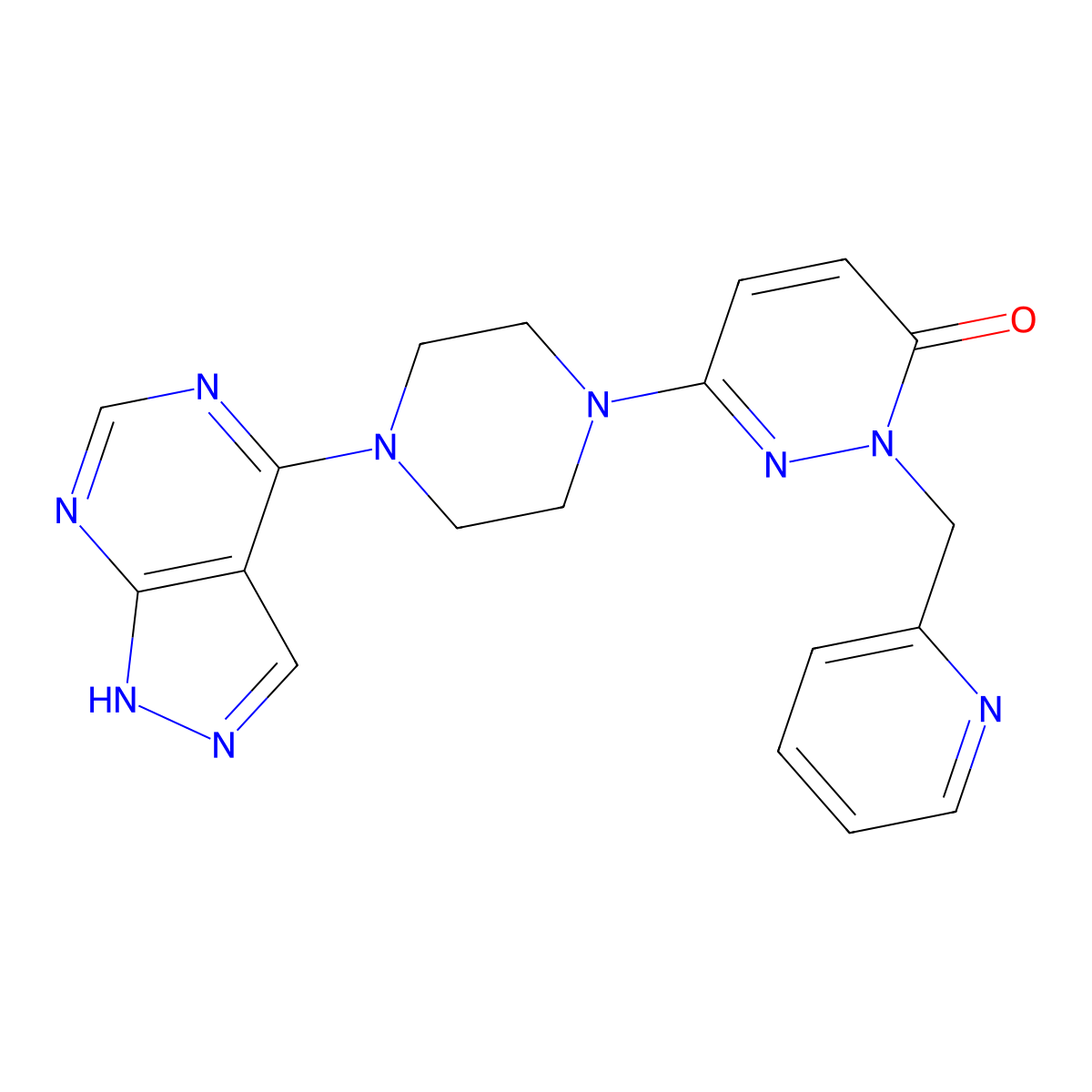 6-(4-{1H-pyrazolo[3,4-d]pyrimidin-4-yl}piperazin-1-yl)-2-[(pyridin-2-yl)methyl]-2,3-dihydropyridazin-3-one molecular structure, CAS 2770629-63-3