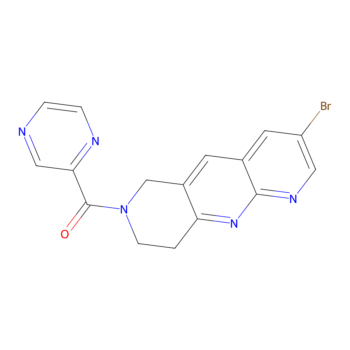 2-{3-bromo-6H,7H,8H,9H-pyrido[2,3-b]1,6-naphthyridine-7-carbonyl}pyrazine molecular structure, CAS 2770629-66-6