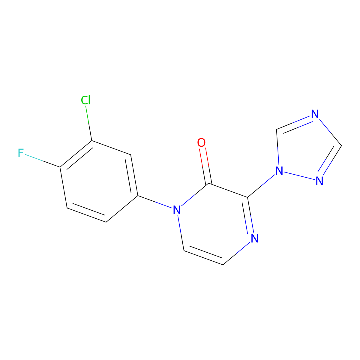 1-(3-chloro-4-fluorophenyl)-3-(1H-1,2,4-triazol-1-yl)-1,2-dihydropyrazin-2-one molecular structure, CAS 2770629-70-2