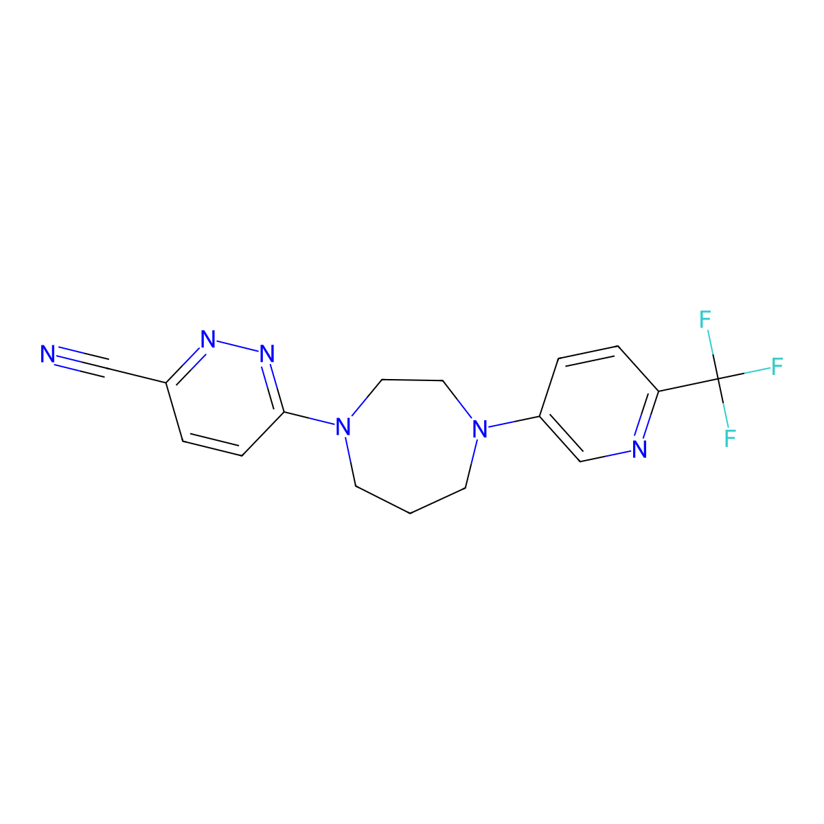 6-{4-[6-(Trifluoromethyl)pyridin-3-yl]-1,4-diazepan-1-yl}pyridazine-3-carbonitrile molecular structure, CAS 2770629-73-5