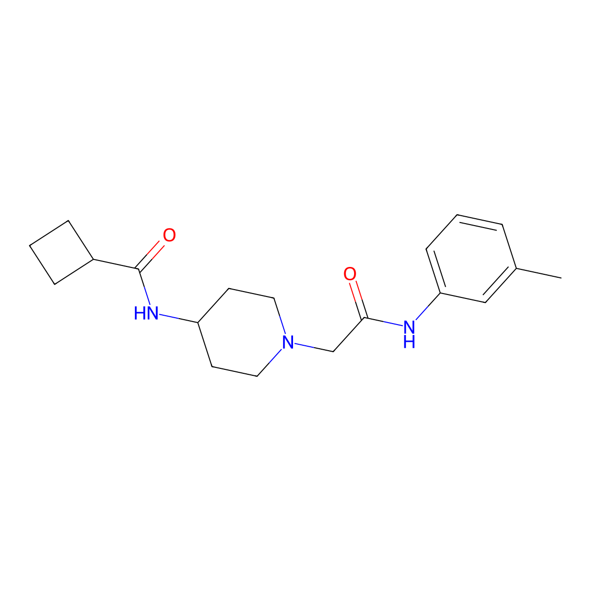 N-(1-{[(3-methylphenyl)carbamoyl]methyl}piperidin-4-yl)cyclobutanecarboxamide molecular structure, CAS 2770629-78-0