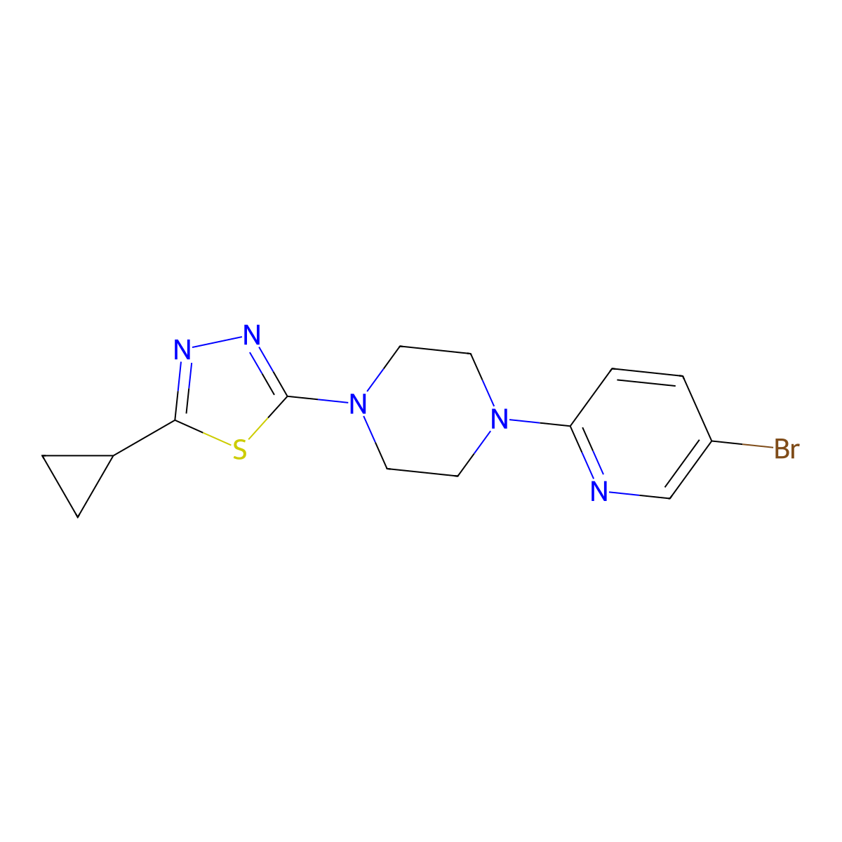1-(5-Bromopyridin-2-yl)-4-(5-cyclopropyl-1,3,4-thiadiazol-2-yl)piperazine molecular structure, CAS 2770629-80-4