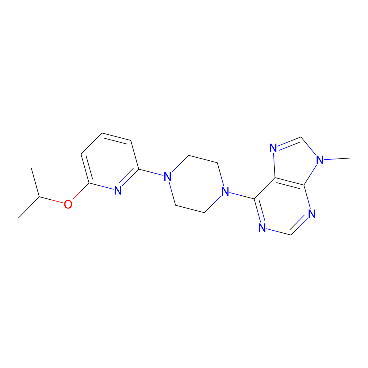 9-methyl-6-{4-[6-(propan-2-yloxy)pyridin-2-yl]piperazin-1-yl}-9H-purine molecular structure, CAS 2770629-81-5
