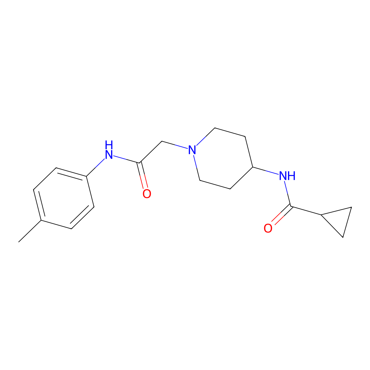 N-(1-{[(4-methylphenyl)carbamoyl]methyl}piperidin-4-yl)cyclopropanecarboxamide molecular structure, CAS 2770629-83-7