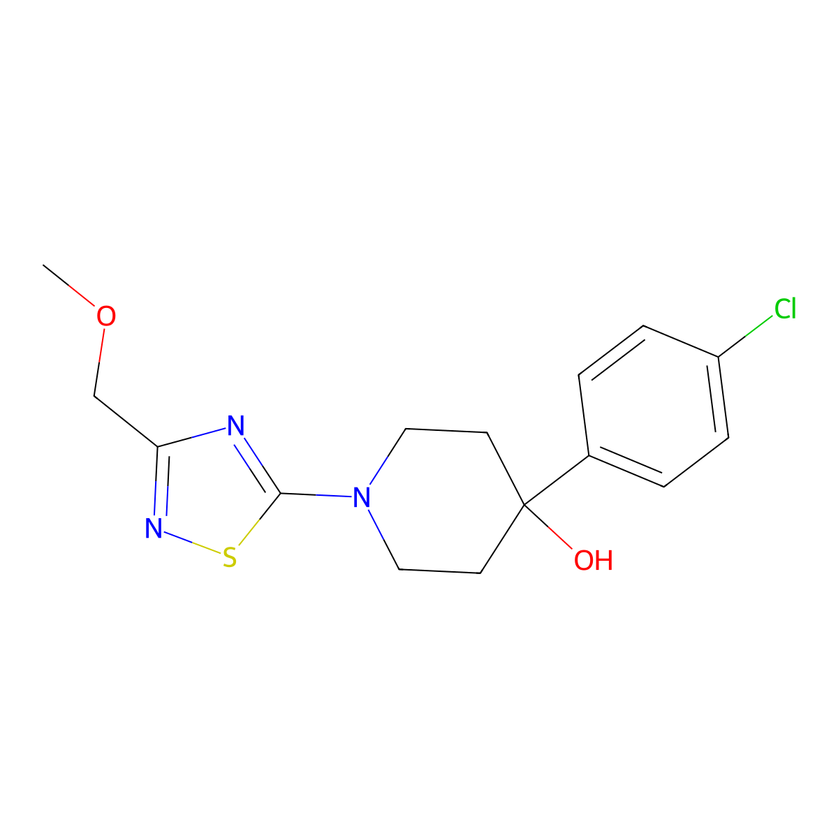 4-(4-Chlorophenyl)-1-[3-(methoxymethyl)-1,2,4-thiadiazol-5-yl]piperidin-4-ol molecular structure, CAS 2770629-84-8