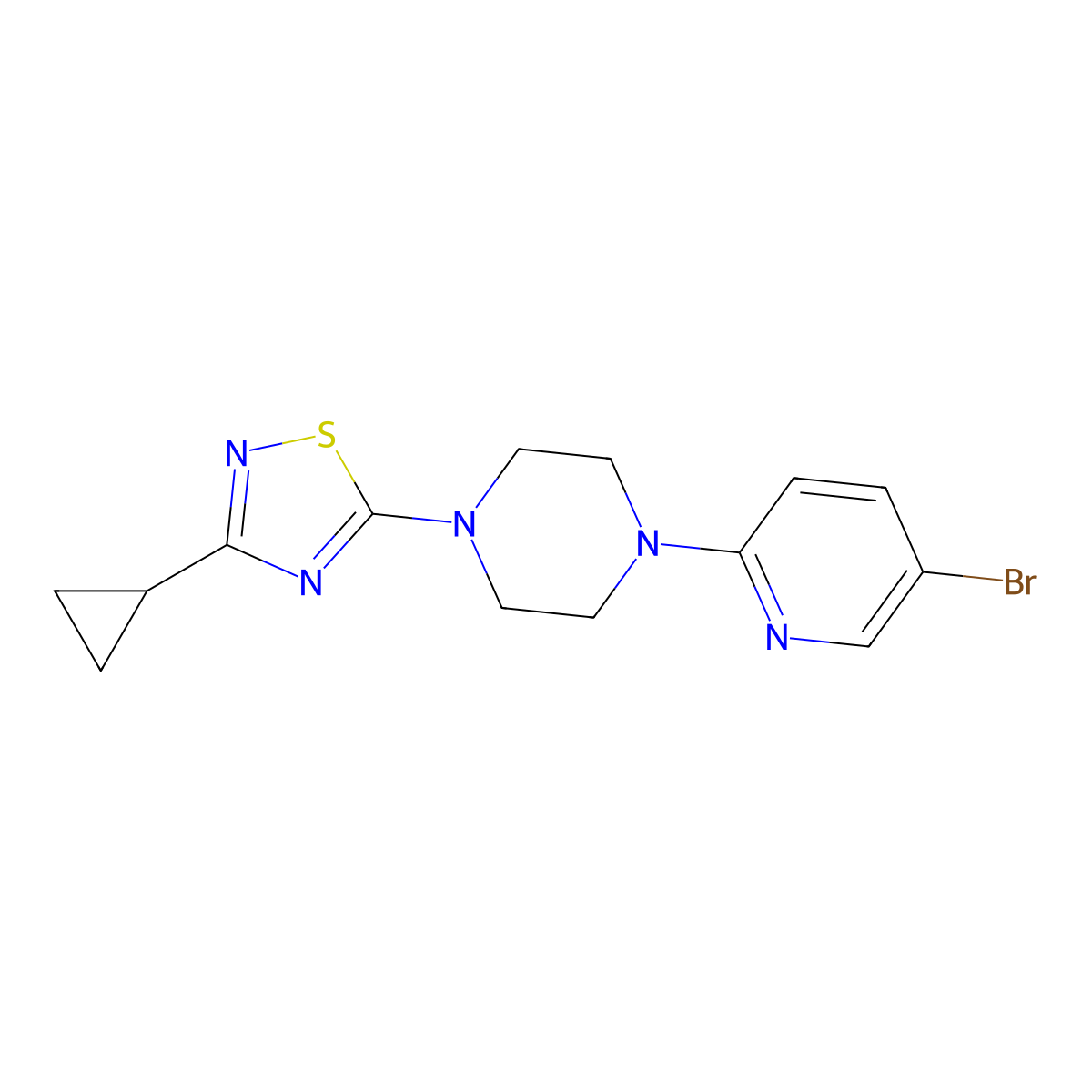 5-[4-(5-Bromopyridin-2-yl)piperazin-1-yl]-3-cyclopropyl-1,2,4-thiadiazole molecular structure, CAS 2770629-87-1