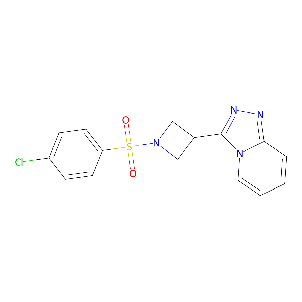 1-(4-Chlorobenzenesulfonyl)-3-{[1,2,4]triazolo[4,3-a]pyridin-3-yl}azetidine molecular structure, CAS 2770629-96-2