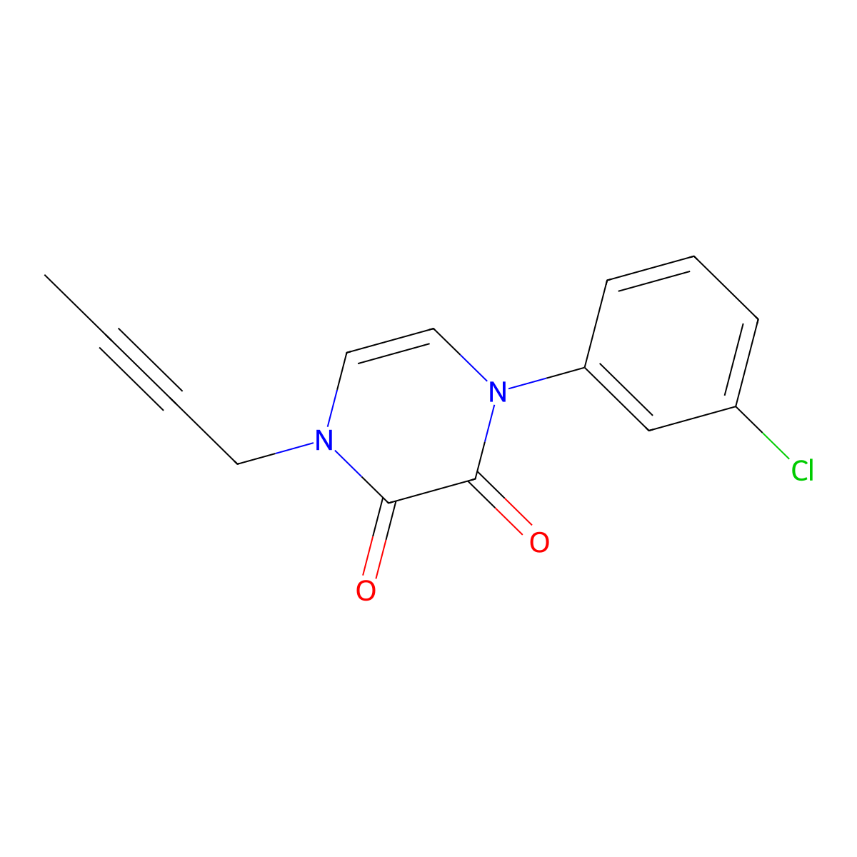 1-(But-2-yn-1-yl)-4-(3-chlorophenyl)-1,2,3,4-tetrahydropyrazine-2,3-dione molecular structure, CAS 2770629-97-3