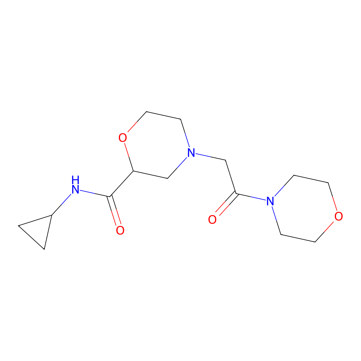 N-cyclopropyl-4-[2-(morpholin-4-yl)-2-oxoethyl]morpholine-2-carboxamide molecular structure, CAS 2770629-98-4