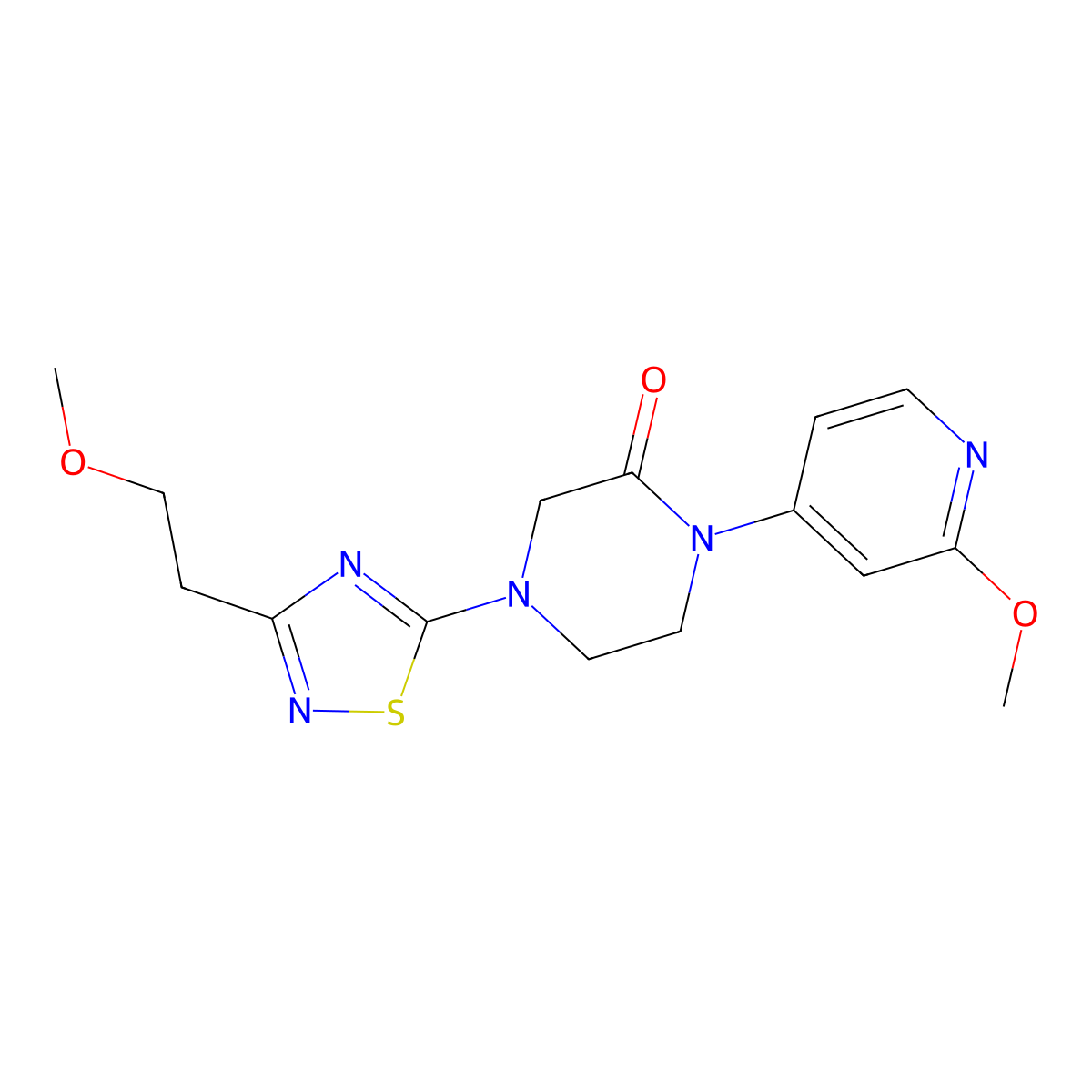 4-[3-(2-Methoxyethyl)-1,2,4-thiadiazol-5-yl]-1-(2-methoxypyridin-4-yl)piperazin-2-one molecular structure, CAS 2770630-00-5